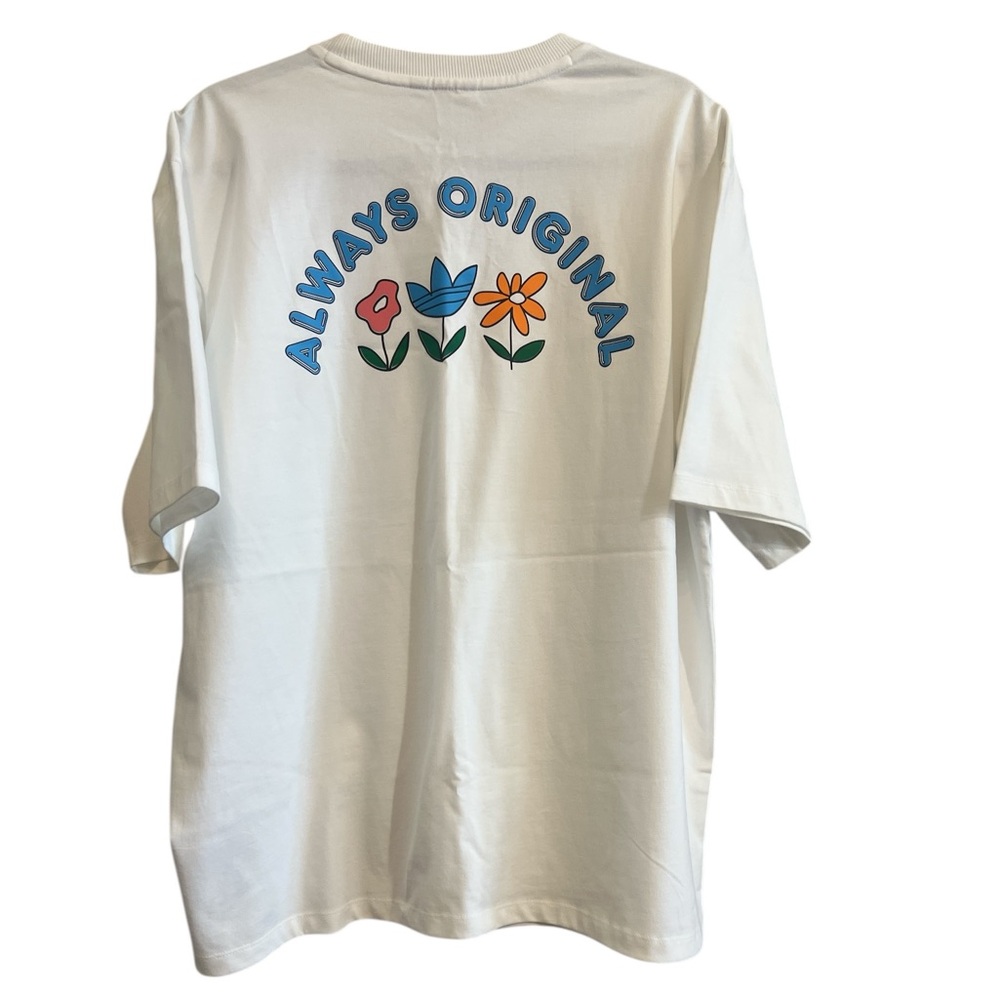 adidas White Graphic Tee With Colorful Floral Design Size Large NEW